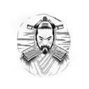 a samurai in front of a Japanese weather tattoo design idea