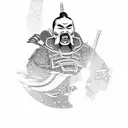 a samurai in front of a Japanese weather tattoo design idea