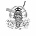 a samurai in front of a Japanese weather tattoo design idea