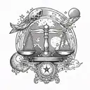 A celestial themed tattoo featuring a balance scale with moon and star accents tattoo design idea