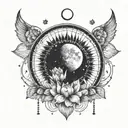 A linear moon phases tattoo with small lotus and star accents tattoo design idea