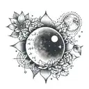 A linear moon phases tattoo with small lotus and star accents tattoo design idea