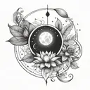 A linear moon phases tattoo with small lotus and star accents tattoo design idea