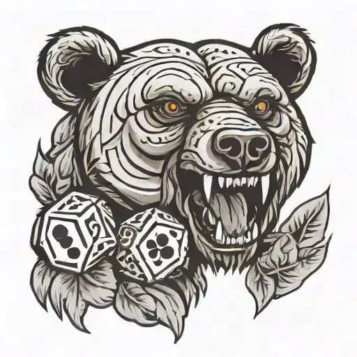 Growling Bear with a 20 sided dice tattoo design idea