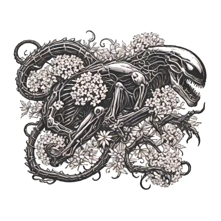 Alien Xenomorph queen Anne's lace tattoo design idea