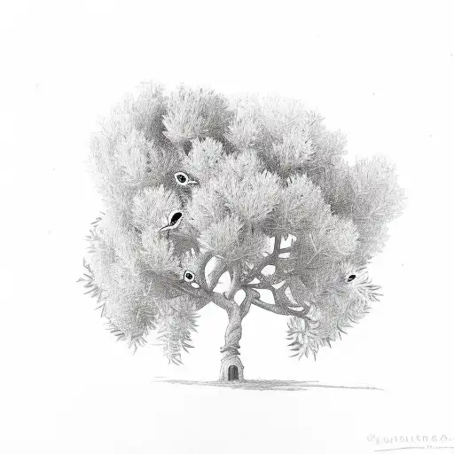 olive tree with flowers and birds tattoo design idea