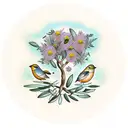 olive tree with flowers and birds tattoo design idea