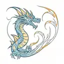 blue dragon breathing fire tattoo design idea