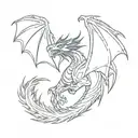blue dragon breathing fire tattoo design idea