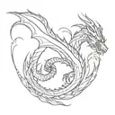 blue dragon breathing fire tattoo design idea