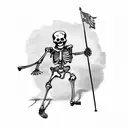 Skeleton soldier carrying flag and rifle running into battle tattoo design idea
