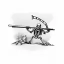 Skeleton soldier carrying flag and rifle running into battle tattoo design idea