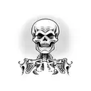 Skeleton soldier carrying flag and rifle running into battle tattoo design idea