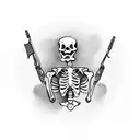 Skeleton soldier carrying flag and rifle running into battle tattoo design idea