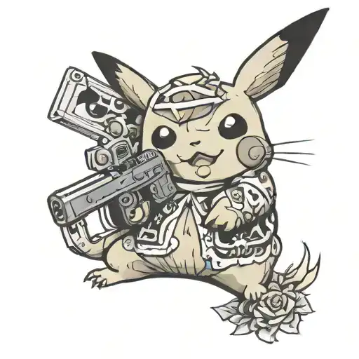Pikachu holding a glock smoking a joint tattoo tattoo design idea