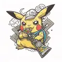 Pikachu holding a glock smoking a joint tattoo tattoo design idea