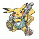 Pikachu holding a glock smoking a joint tattoo tattoo design idea