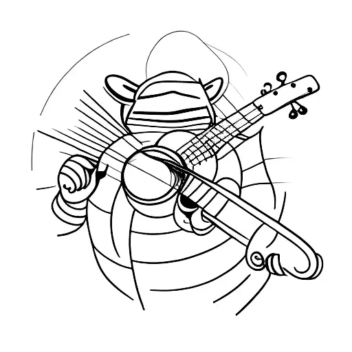 racoon playing banjo with headphones on tattoo design idea