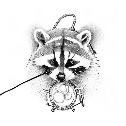 racoon playing banjo with headphones on tattoo design idea