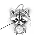 racoon playing banjo with headphones on tattoo design idea
