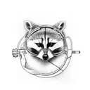 racoon playing banjo with headphones on tattoo design idea