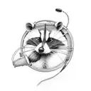 racoon playing banjo with headphones on tattoo design idea