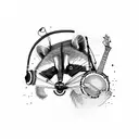 racoon playing banjo with headphones on tattoo design idea