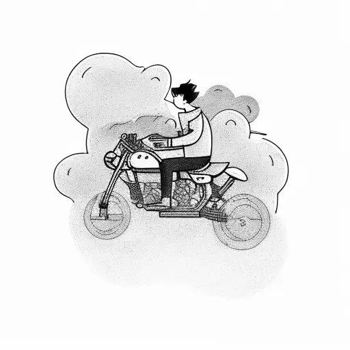 a boy riding a motorcycle to the clouds tattoo design idea