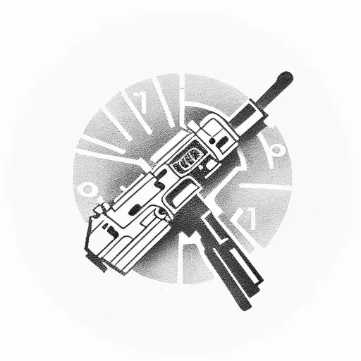 A car dashboard with a gun as the speedometer tattoo design idea