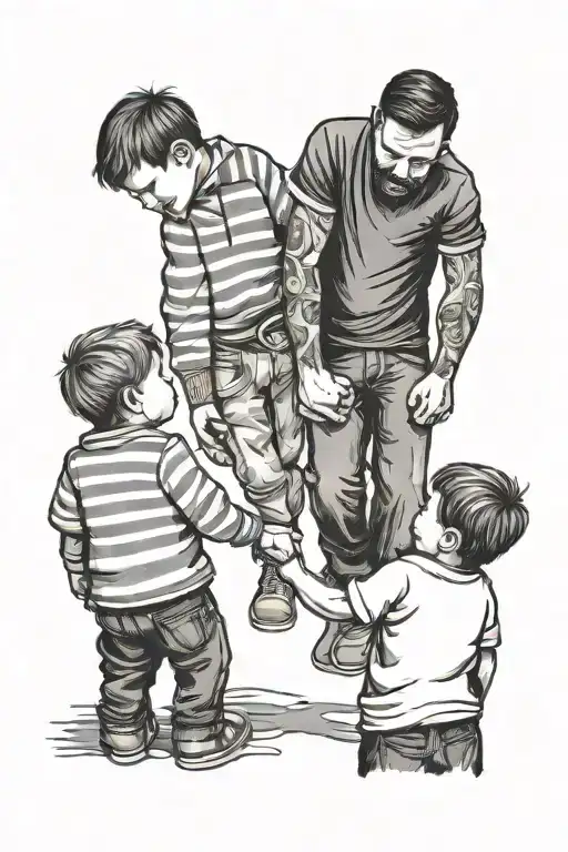 Father and two sons holding hands tattoo design idea