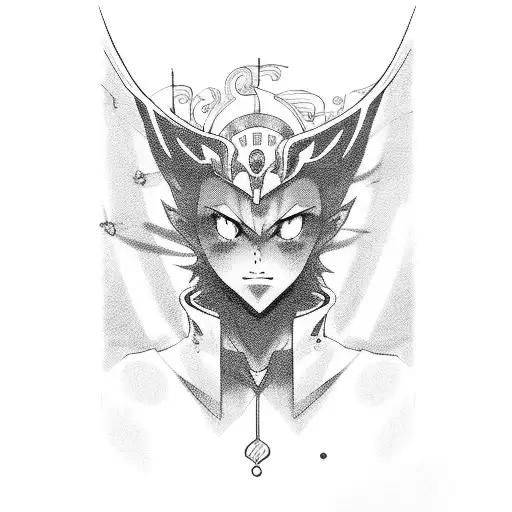 A portrait of your favorite anime character surrounded by music notes and symbols tattoo design idea