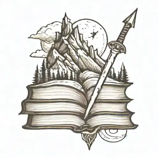 believe me books with 3 mountains and that on the peaks of the mountains have a star, plus add a sword and an arrow tattoo design idea