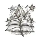 believe me books with 3 mountains and that on the peaks of the mountains have a star, plus add a sword and an arrow tattoo design idea