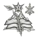 believe me books with 3 mountains and that on the peaks of the mountains have a star, plus add a sword and an arrow tattoo design idea