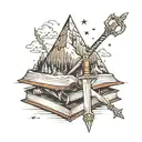 believe me books with 3 mountains and that on the peaks of the mountains have a star, plus add a sword and an arrow tattoo design idea