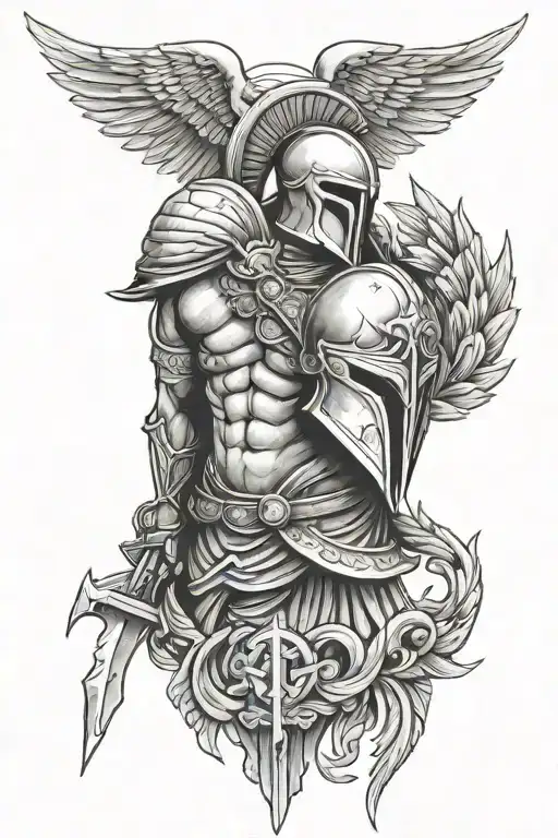 Spartan and wings tattoo design idea