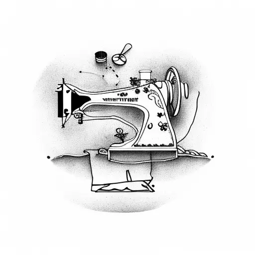 SEWING MACHINE WHIT KID PLAYING IN tattoo design idea