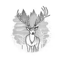 A serene forest scene with a deer drinking from a flowing river tattoo design idea