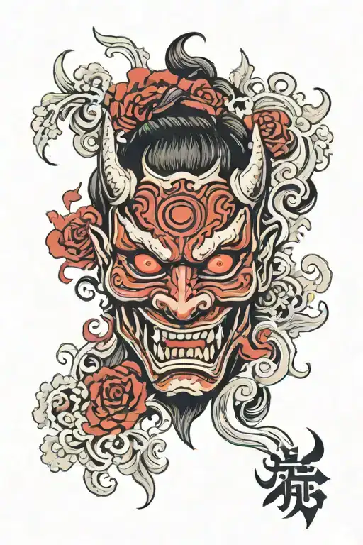 hannya mask with sharingan eye with smoke  tattoo design idea