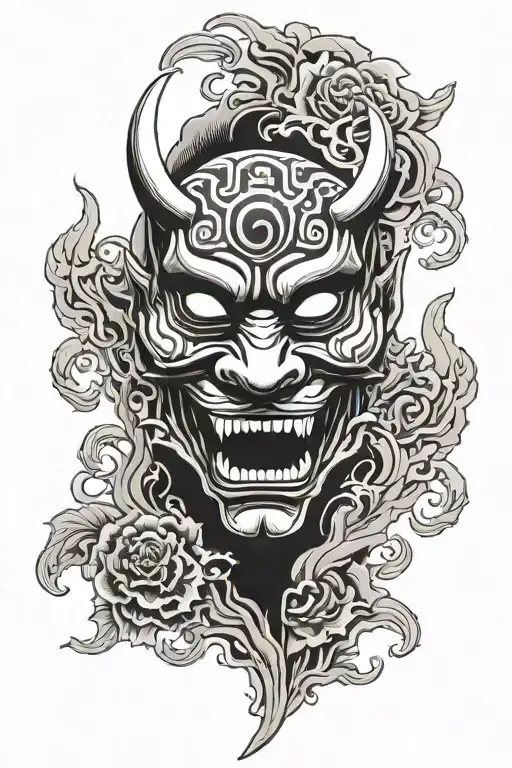 hannya mask with sharingan with smoke background  tattoo design idea