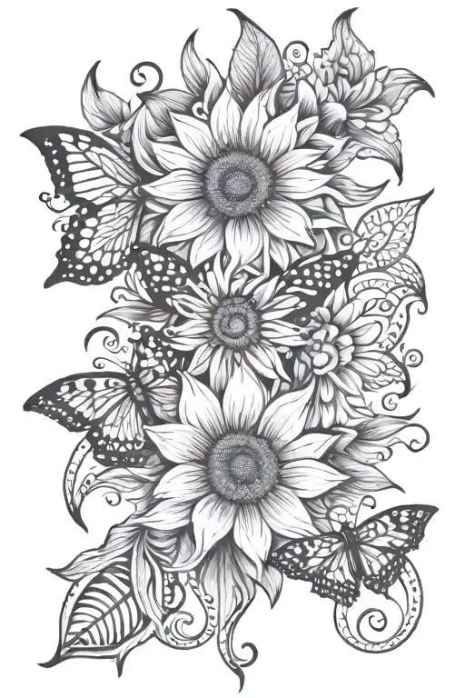 mandala Lily sunflower butterfly tattoo design idea