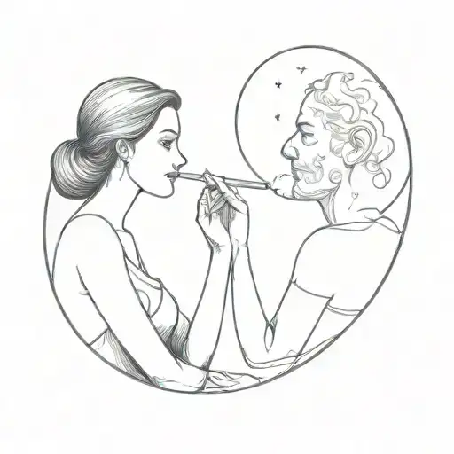 a man and a woman smoking a cigarette on the moon tattoo design idea