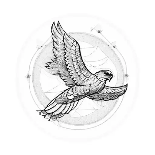 A geometric representation of a soaring eagle in blackwork style tattoo design idea