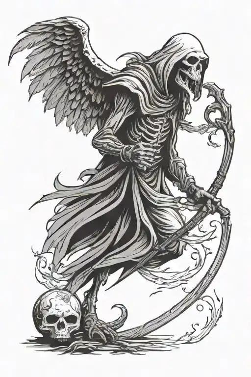vulture grim reaper holding a scythe tattoo design idea