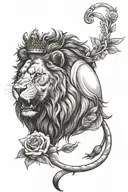 lion roaring with crown sitting on roses tattoo design idea