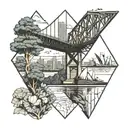 Australian landscape with sydney bridge triangle and eucalyptus trees  tattoo design idea