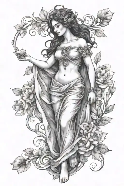persephone greek goddess fully body pretty faced  tattoo design idea