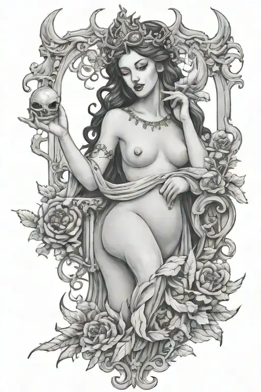 persephone queen of the underworld scene depicting demons tattoo design idea