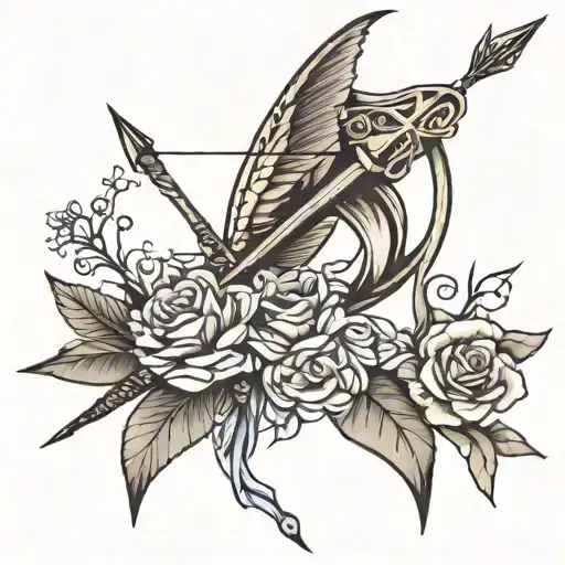 Bow and arrow, the arrow is the lightning from Ziggy stardust tattoo design idea