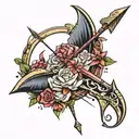 Bow and arrow, the arrow is the lightning from Ziggy stardust tattoo design idea